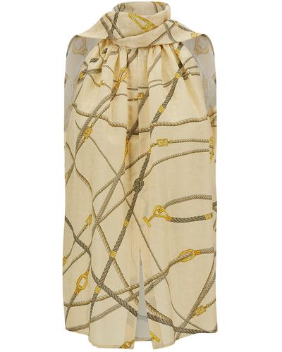 Versace Blusa con lavallière con stampa nautica in misto seta giallo chiaro - Neutro