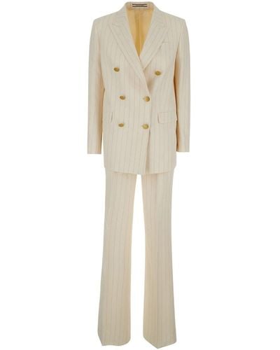 Tagliatore Striped Double-Breasted Suit - Natural
