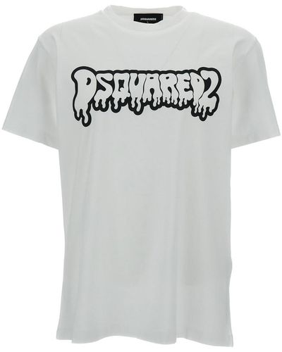 DSquared² Crewneck T-Shirt With Graffiti Logo Print - Grey