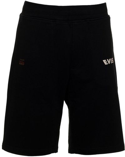 Evisu Man's Komainu Vintage Japanese Cotton Shorts - Black