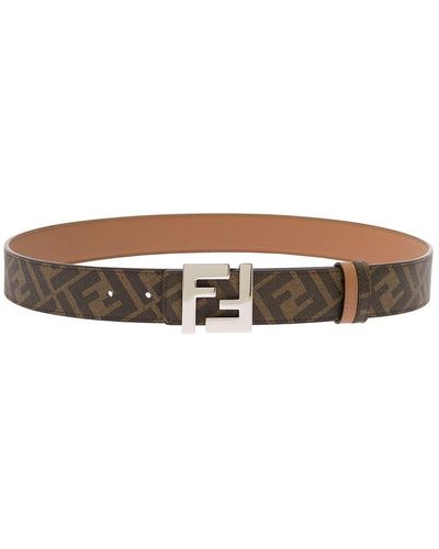 Fendi Reversible Belt With Monogram And Ff Buckle In Leather Man - Brown