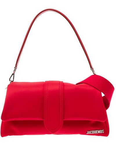 Jacquemus Le Bambimou Red Shoulder Bag With Metal Logo Lettering In Nylon