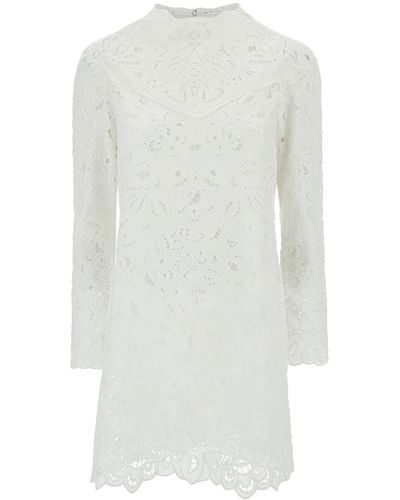 Isabel Marant 'Daphne' Mini Dress With Flower Embroidery - White