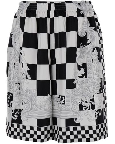 Versace And Shorts With Baroque Print - Grey