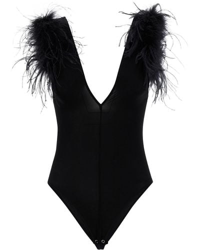 Pinko Bodysut With V Neckline And Feathers - Black