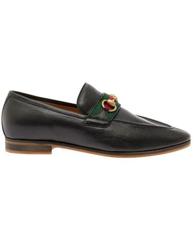 Gucci 'paride' Loafers With Web And Horsebit Detail In Leather - Green