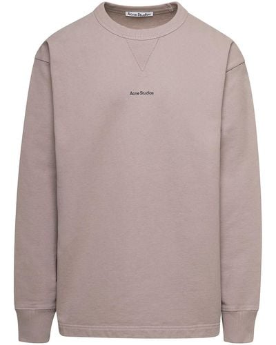 Acne Studios Crewneck Sweater With Micro Logo Print In Cotton - Natural