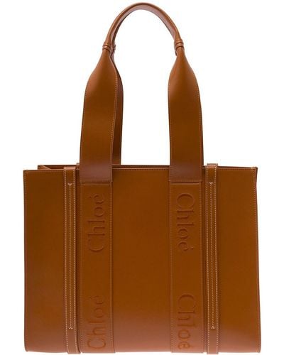Chloé 'Woody' Tote Bag With Tonal Logo Detail - Brown