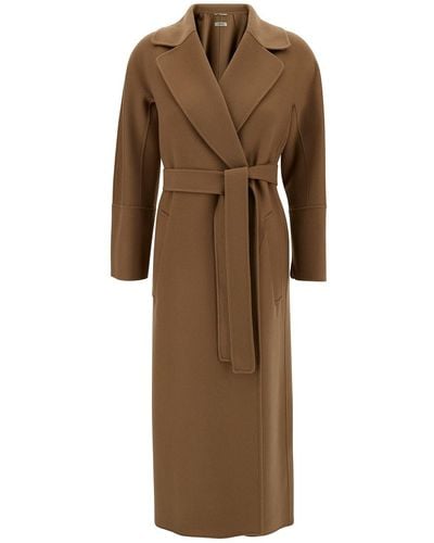 Max Mara 'elisa' Double-breasted Coat With Matching Belt In Wool - Natural