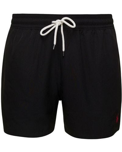 Polo Ralph Lauren Swim Trunks With Embroidered Logo And Logo Pat - Black