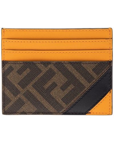 Fendi Multicolor Card-holder With Ff Motif And Inlaid In Leather Blend - Orange