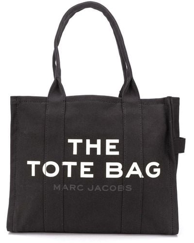 Marc Jacobs Borsa shopper 'the large tote' con stampa logo a contrasto in cotone donna - Nero