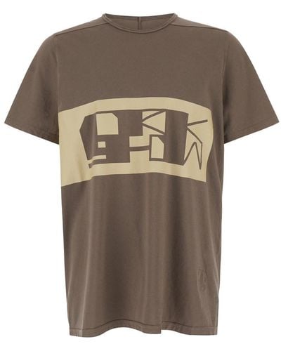 Rick Owens T-Shirt Con Stampa Logo A Contrasto - Grigio