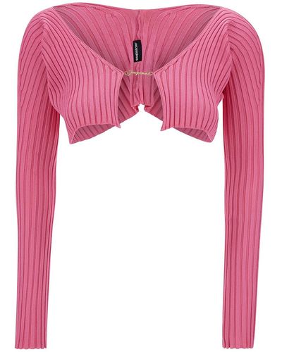 Jacquemus 'La Maille Pralù' Cropped Cardigan With Golden Logo In - Pink