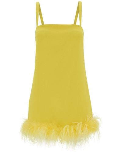 Pinko Mini Dress With Tonal Feathers Trim - Yellow