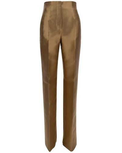 Alberta Ferretti 'mikado' Beige High-waisted Pants In Satin Fabric Woman - Natural