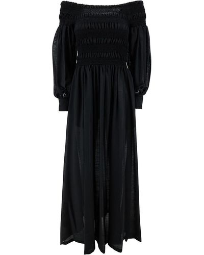Max Mara 'Manu' Long Off-Shoulder Dress With Puff Sleeves - Black