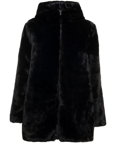 Save The Duck Bridget Reversible Eco Fur Coat With Reversible Side In Quilted Padding Nylon Padded Woman - Black