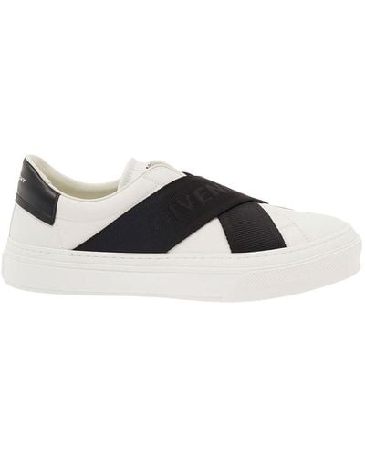 Givenchy City Sport White Low Top Trainers With Criss Cross Branded Elastic In Leather - Black