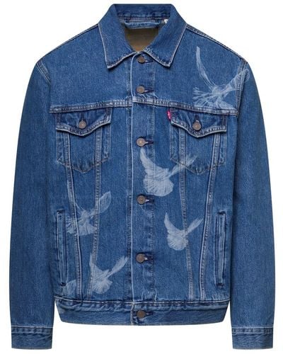 3.PARADIS E Denim Jacket Levi's X With Birds Print In Cotton - Blue