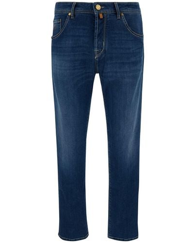 Jacob Cohen 'Scott' Cropped Jeans With Logo Patch - Blue