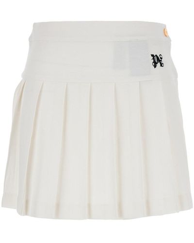 Palm Angels Pleated Mini-Skirt With Logo Embroidery - White