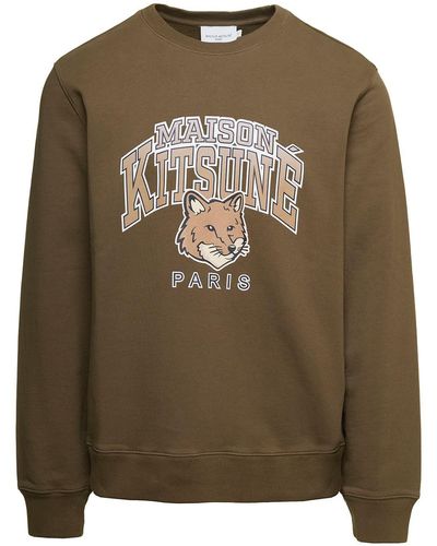 Maison Kitsuné Crewneck Sweatshirt With Front Logo Print - Brown