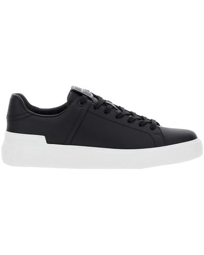 Balmain 'B-Court' Low Top Trainers With Logo Patch - Black