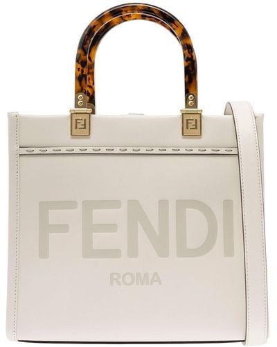 Fendi 'Sunshine Small' Tote Bag With Embossed Logo And Tortoises - Natural