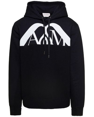 Alexander McQueen Hooded Sweatshirt With Contrasting Orchid Logo - Blue