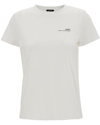 A.P.C. White Crewneck T-shirt With Front Logo Print In Bio Cotton Woman