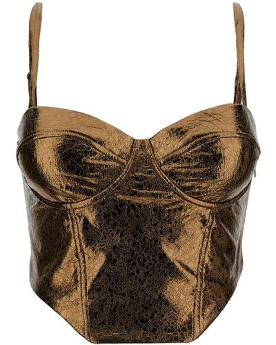 ROTATE BIRGER CHRISTENSEN Gold Corset Top With Adjustable Straps In Stretch Fabric Woman - Brown