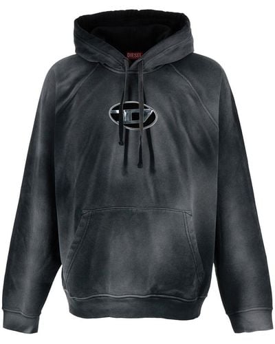 DIESEL Hoodie With Cut Out Oval D Logo - Grey