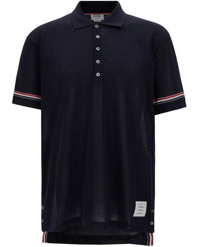 Thom Browne Short Sleeve And Front Buttoning Polo - Blue
