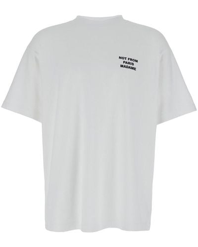 Drole de Monsieur T-Shirt Girocollo Con Stampa Slogan A Contrasto - Bianco