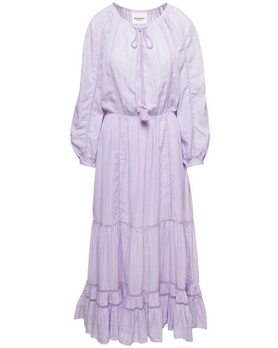 Isabel Marant Lilac Keyhole Tiered Midi Dress In Cotton Blend Woman - Purple