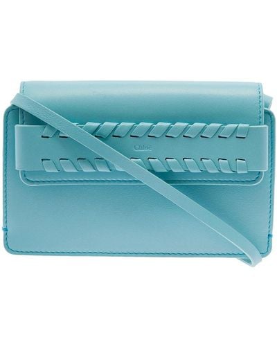 Chloé 'mony' Light E Shoulder Bag With Whip-stitched Belt In Grainy Leather Woman - Blue