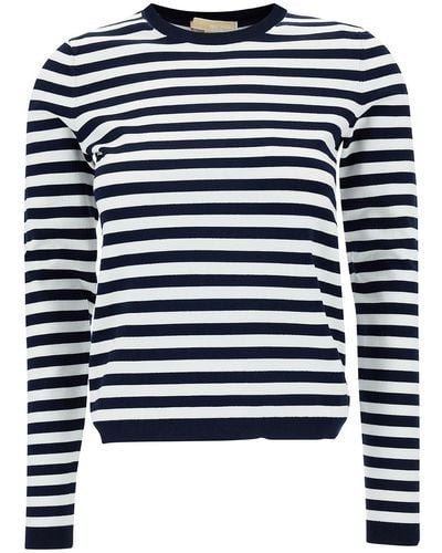 Michael Kors And Striped Jumper With Logo Patch In - Blue