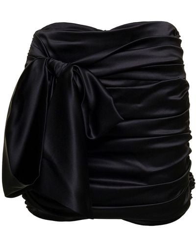 Dolce & Gabbana Short Black Draped Skirt With Bow Detail In Stretch Silk Woman