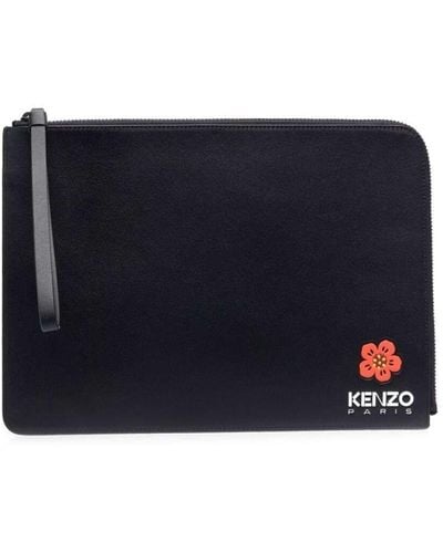 KENZO Clutch Bag With Logo Patch And Wrist Strap - Blue