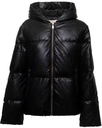 MICHAEL Michael Kors Leather Quilted Puffer Jacket - Black