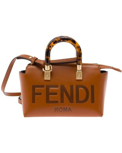 Fendi 'By The Way Mini' Boston Bag With Hot-Stamped Lettering In - Brown