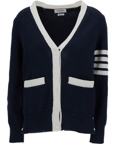 Thom Browne 'Hector Icon' Cardigan With Jacquard Motif And 4Bar D - Blue