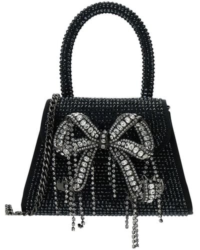 Self-Portrait Micro Handbag With All-Over Rhinestone And Bow In - Black