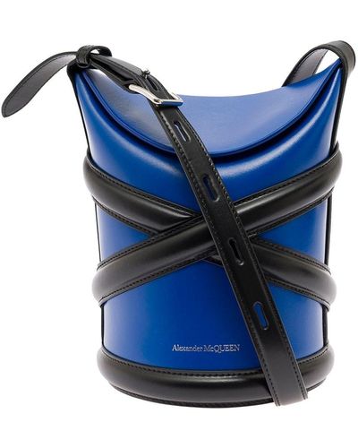 Alexander McQueen The Curve Small Bicolor Leather Crossbody Bag Woman - Blue