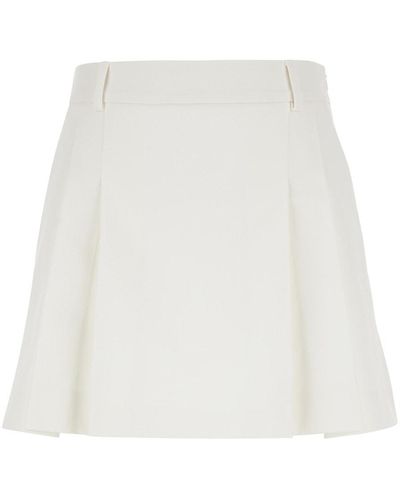 Plain Mini Pleated Skirt With Belt Loops - White