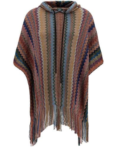 Missoni Poncho con cappuccio e motivo zigzag in misto viscosa - Multicolore