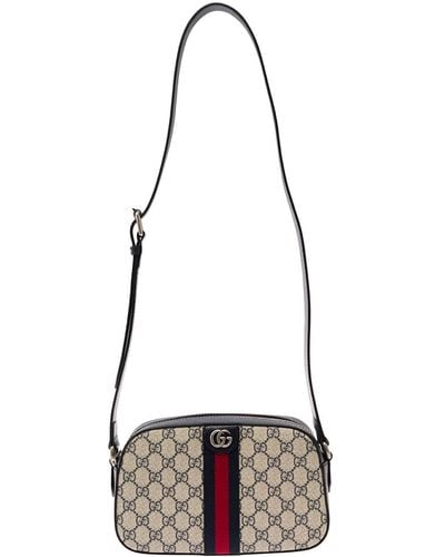 Gucci 'ophidia' Blue And Beige Shoulder Bag With Web Detail In gg Supreme Canvas - White