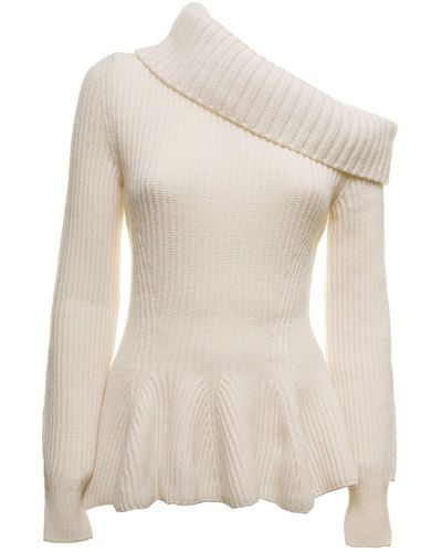 Alexander McQueen One Shoulder Wool And Cashmere Jumper Woman - White