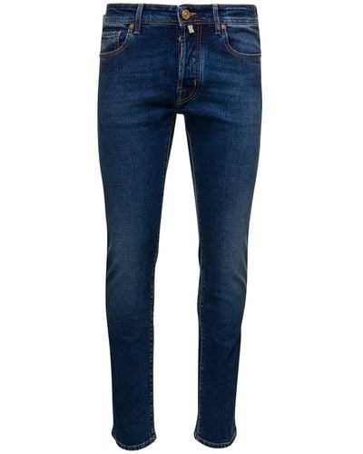 Jacob Cohen Jeans Slim A Cinque Tasche Con Patch Logo - Blu